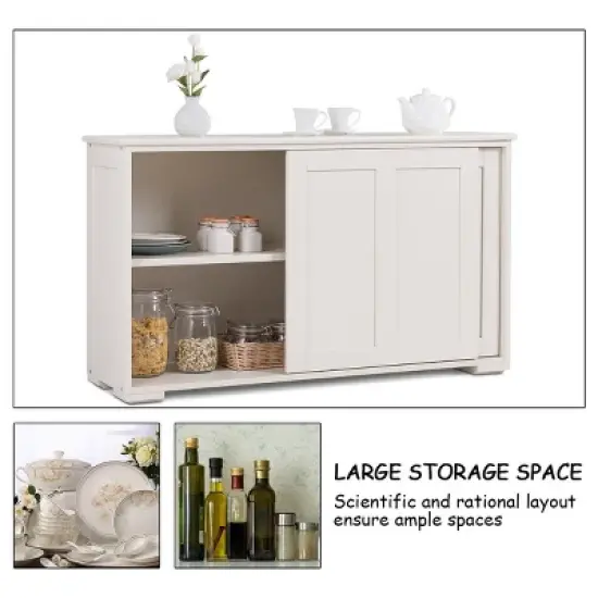 Costway Kitchen Storage Cabinet Sideboard Buffet Cupboard Wood Sliding Door Pantry White image {8}