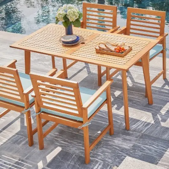 Waimea 5pc Honey Slatted Eucalyptus Wood Patio Dining Set with Cushions - Vifah image {4}