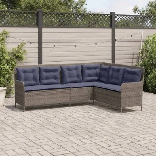 vidaXL Patio Sofa Gray Poly Rattan, Powder-Coated Steel L-Shaped, 5-seater image {2}