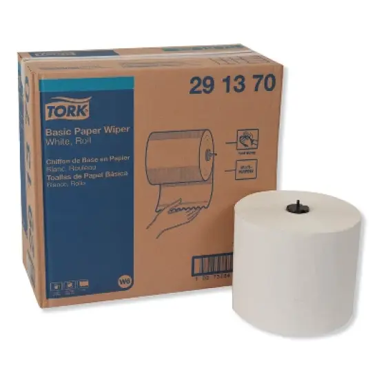 Tork Basic Paper Wiper Roll Towel, 1-Ply, 7.68" x 1,150 ft, White, 4 Rolls/Carton image {7}