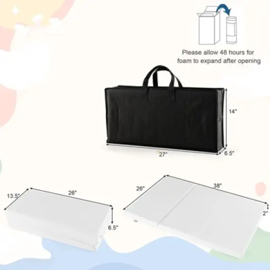 Costway Tri-fold Pack and Play Mattress Topper 38" x 26" Mattress Pad with Carrying Bag image {2}