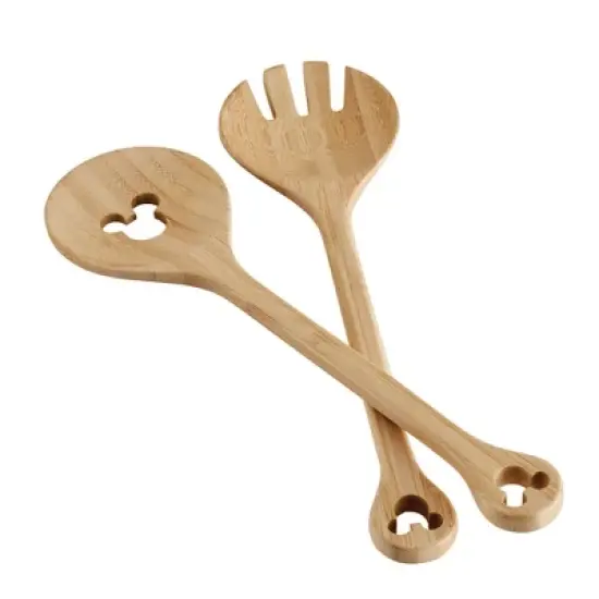 Disney Home Monochrome Set of 2 Bamboo Salad Server Set: Multicolored Kitchen Serving Bowls, Hand Wash, 8" Height image {8}