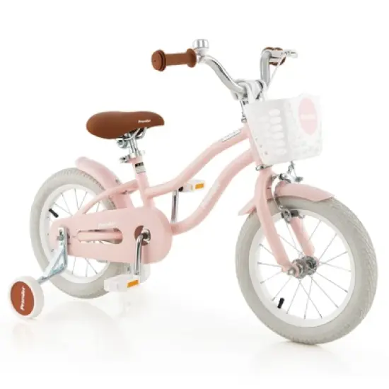 Costway 14'' Kid's Bike with Removable Training Wheels & Basket for 3-5 Years Old Pink/Blue image {9}