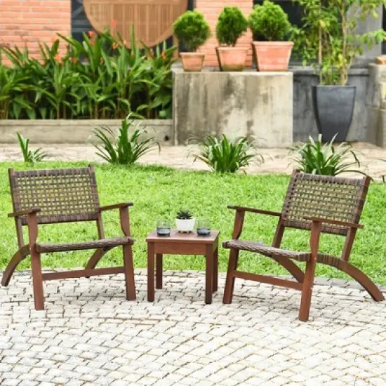 Costway 3PCS  Patio Rattan Furniture Set  Coffee Table image {2}