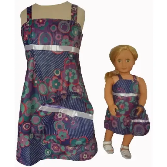 Doll Clothes Superstore Matching Girl And Doll Size 12 Sundress And Purse With Geometric Flower  Print On Sale image {1}