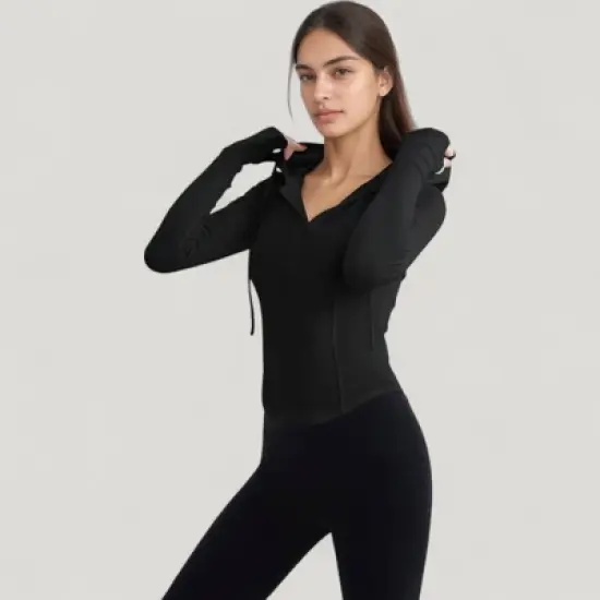 Anna-Kaci Active Women's Long Sleeve Pullover Hoodie Top with Half Zip Front and Thumbhole Cuffs image {2}