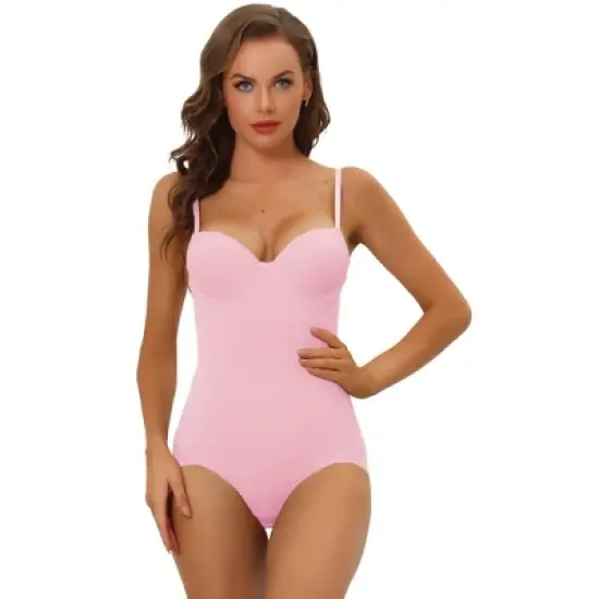 Allegra K Women's Adjustable Straps Tummy Control Shaping Mesh Leotard with Bra image {8}