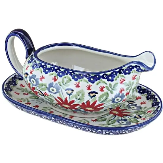 Blue Rose Polish Pottery S119 Manufaktura Gravy Boat & Plate image {8}