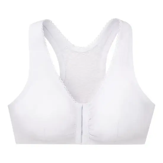 Glamorise Womens Front-Closure Cotton T-Back Comfort Wirefree Bra 1908 White image {3}