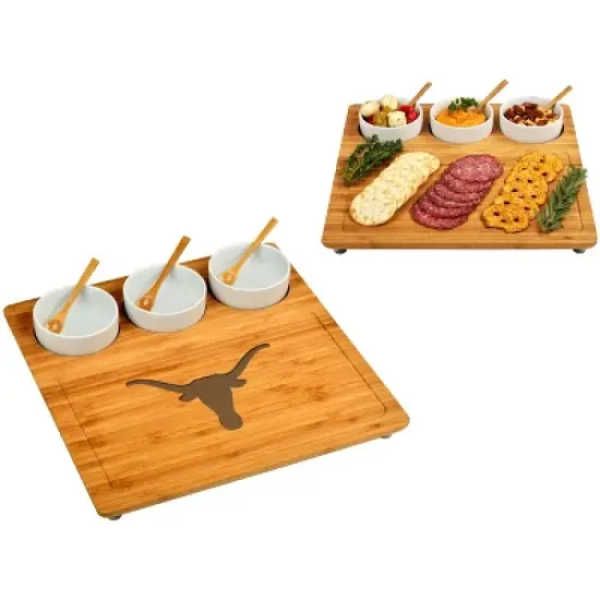 NCAA Texas University at Austin  Longhorns Bamboo Cheese, Charcuterie Board with 3 Ceramic Bowls image {6}