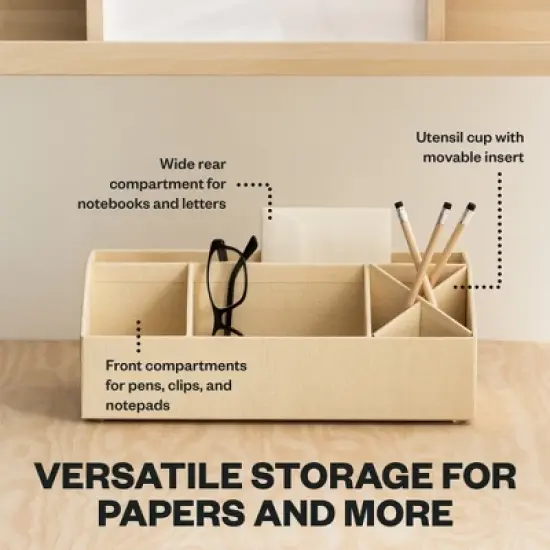 Bigso Elisa Desk Organizer with 7 Compartments &ndash; Durable Office Supply Caddy &ndash; Cream &ndash; 13x4.9x4.9in image {2}