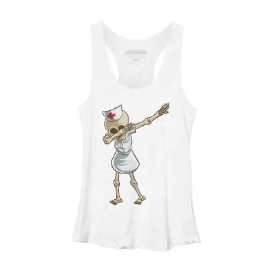 Women's Design By Humans Halloween Dabbing Funny Skeleton Nurse RN Costume Gift By COVI Racerback Tank Top image {10}