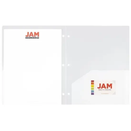 JAM 6pk Heavy Duty 3 Hole Punch 2 Pocket School Presentation Paper Folder Clear image {2}