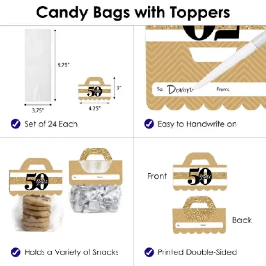 Big Dot of Happiness We Still Do 50th Wedding Anniversary - DIY Anniversary Party Clear Goodie Favor Bag Labels - Candy Bags with Toppers - Set of 24 image {2}