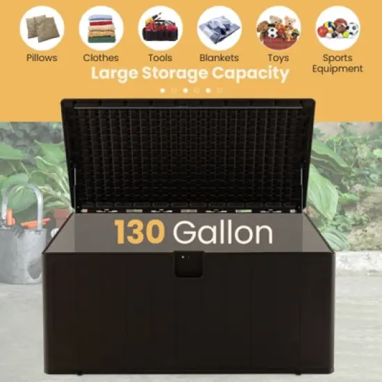 WELLFOR 130 gal Waterproof Outdoor Storage Deck Box Brown image {2}
