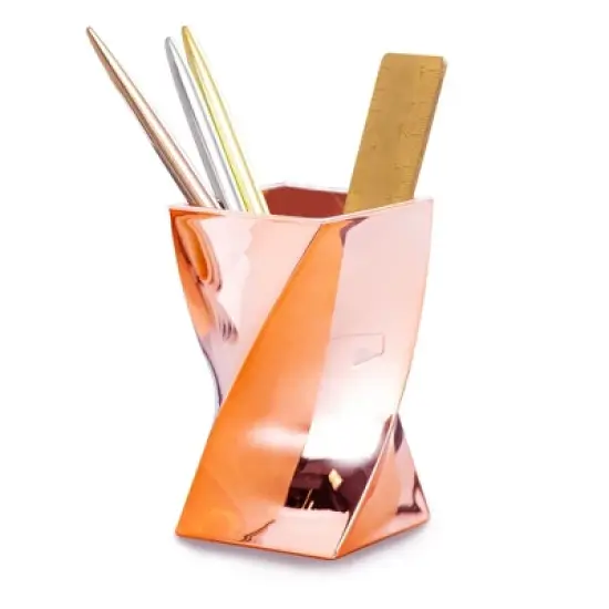 Zodaca Rose Gold Wave Pen Pencil Ruler Stationery Holder Cup Office Desktop Organizer image {2}