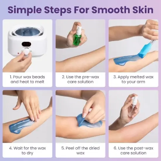 Heynemo Waxing Kit, Brazilian Wax Warmer for Hair Removal with 5 Bag Hard Wax Beads, Digital Display Melt Warmer Kit for Women Men Full Body, White image {6}