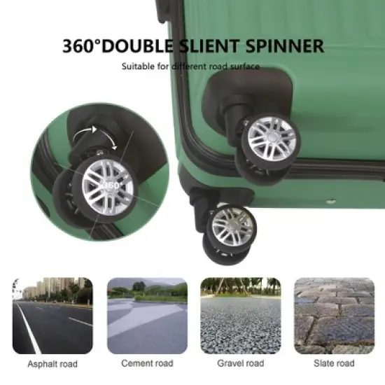 NAYSAYE Luggage ABS Hardshell 3 Piece Spinner Set with TSA Lock and Multi Position Handle for Travel, Green, 20.87"*11.81"*30.31" image {3}