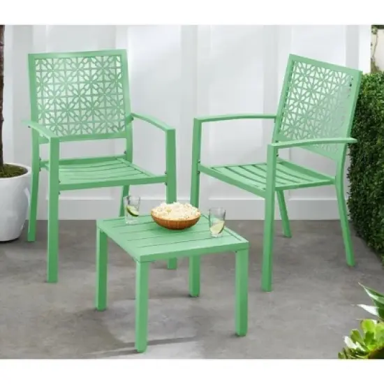 3-Piece Bistro Set, Outdoor Bistro Set, Stackable Metal Square Table and Chairs, Small Conversation Set Patio Furniture for Backyard, Deck image {9}