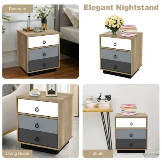 Costway Nightstand with Drawer and Storage Cabinet Wooden Sofa Side Table End Table image {6}