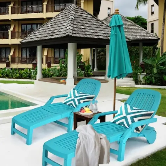 Costway Set of 2 Patio Adjustable Chaise Lounge Chair Folding Sun Lounger Recliner Grey/Black/Coffee/Turquoise image {11}