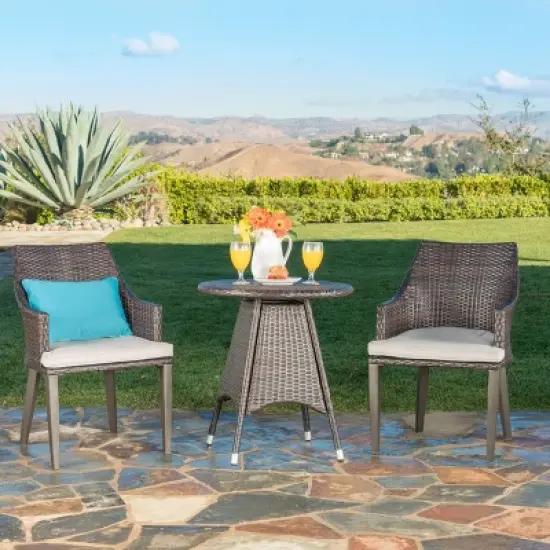 Christopher Knight Home Hillhurst Outdoor Round Wicker 3 Piece Bistro Set image {11}