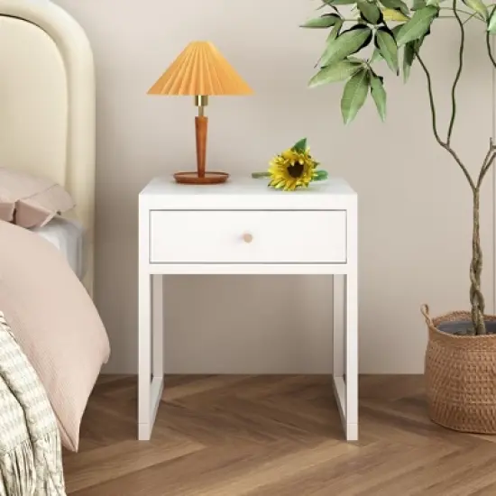 KTMBDW Nightstand, Modern Bedside Night Stand with Storage Drawer, Small End Side Table for Bedroom, Living Room, White image {1}