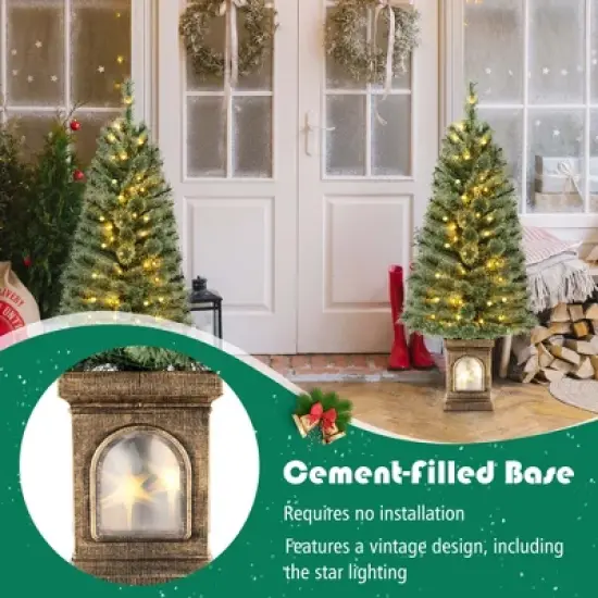 Costway 4 FT Pre-Lit Potted Christmas Tree Pine Needles 3 Dynamic Modes Remote Control image {7}