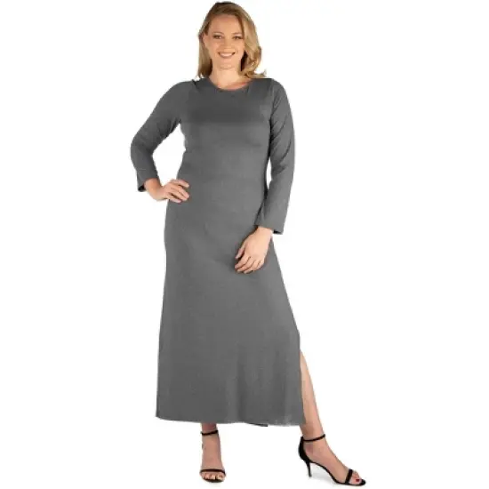 Long Sleeve Side Slit Fitted Black Maxi Plus Size Dress image {5}