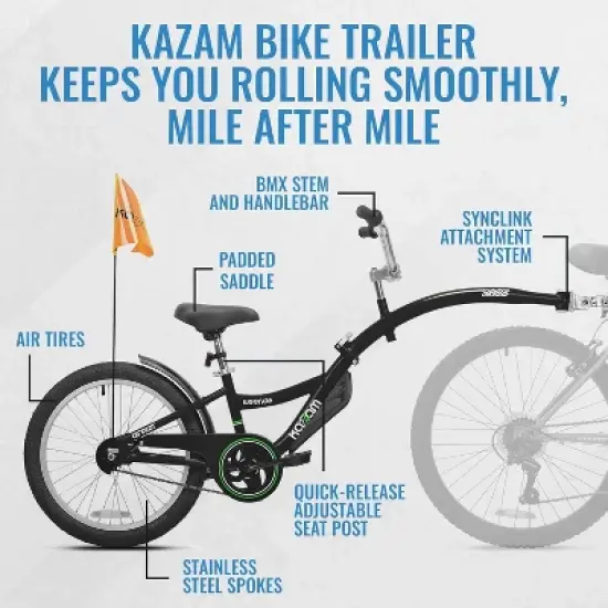 KaZAM Co-Pilot Bike Trailer - 20 Inch with Folding Frame - Black image {2}