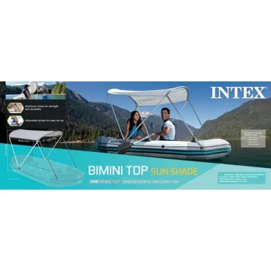 Intex Bimini Top Sun Shade Canopy Cover with Aluminum Frame for Mariner, Seahawk, Excursion, & Challenger Boat Models, Accessory Only, Gray image {3}