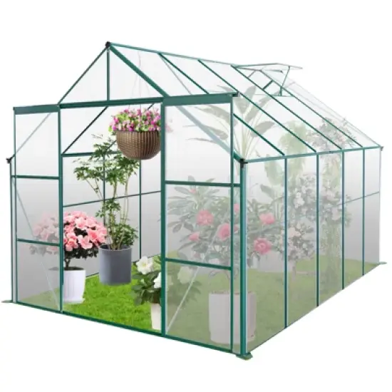 73.75"8X6FT-Green Double Door Polycarbonate Greenhouse Raised Base and Anchor Aluminum Heavy Duty Walk-in Greenhouses image {6}