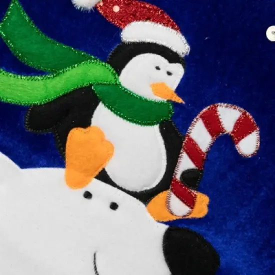 Northlight 24" Large Penguin and Bear Blue Velveteen Christmas Stocking with White Cuff image {2}