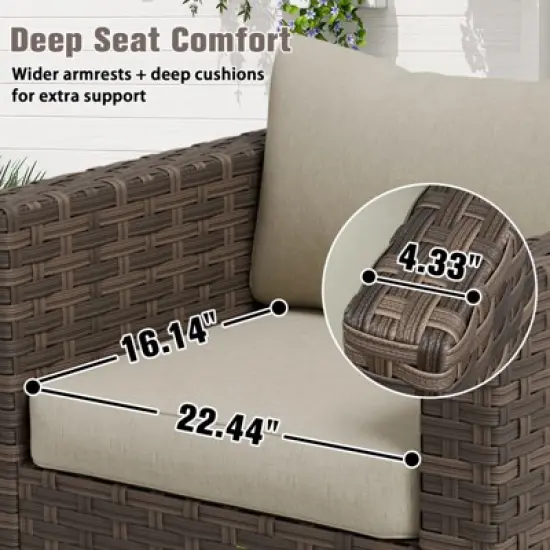 EAGLE PEAK Harbor Haven 4 PCS Hand-Woven Wicker Patio Chair with All Weather Resistant Deep Seat & Wide Rattan, Patio Furniture Chairs image {5}