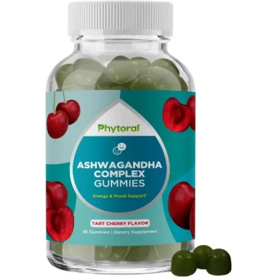 Calming Ashwagandha Gummies with Zinc & VIT D for Adults, Tasty Adaptogen Stress Gummies for Energy & Mood Support, Cherry Flavor, Phytoral, 60ct image {8}