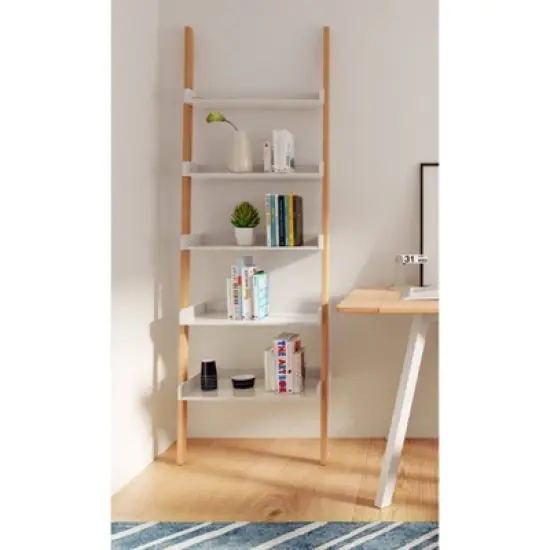 76" Remus Ladder Bookshelf Modern Oak and White - Universal Expert image {1}