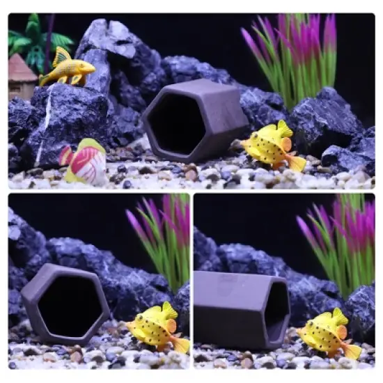 Unique Bargains Ceramic Aquarium Hideaway Rock Cave Fish Tank Decoration Brown 3.23"x2.83"x2.52" image {3}
