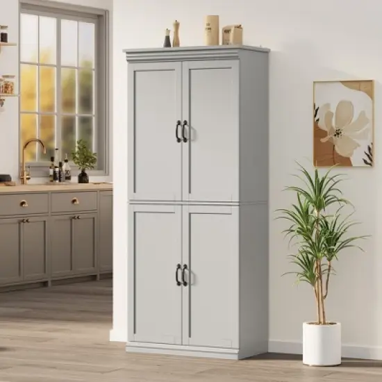 Tall Kitchen Pantry Cabinet, Storage Cabinet with 4 Doors & Adjustable Shelves, 70" Freestanding Cupboard, Tall Bathroom Linen Cabinet image {4}