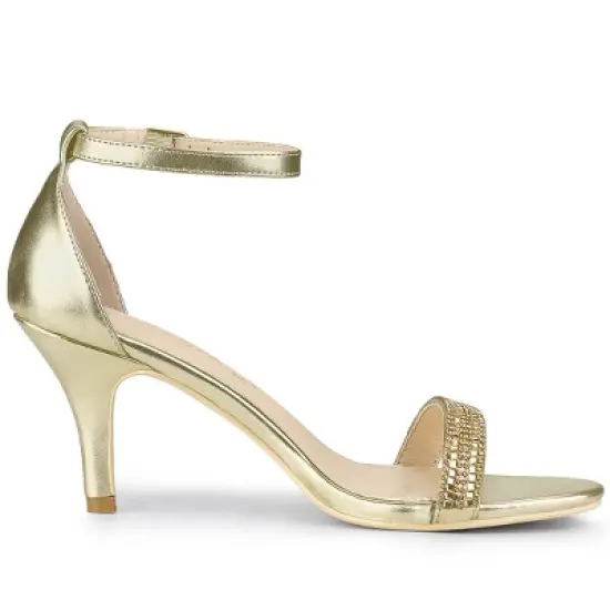 Allegra K Women's Stiletto Heels Rhinestone Ankle Strap Sandals image {5}