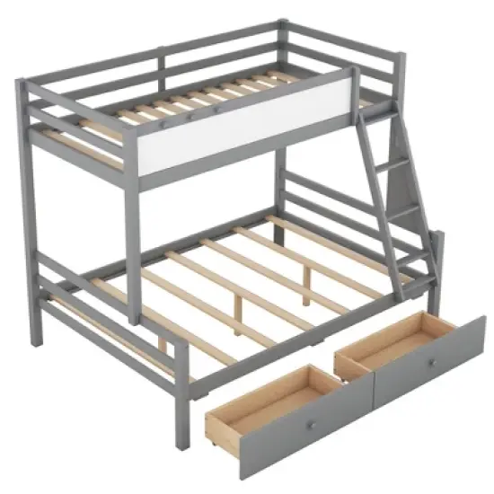 Twin over Full Bunk Bed with Whiteboard, 3 Hooks and 2 Drawers-ModernLuxe image {6}