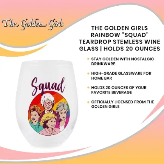 Silver Buffalo The Golden Girls Rainbow "Squad" Teardrop Stemless Wine Glass | Holds 20 Ounces image {6}