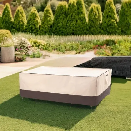 F&J Outdoors Premium Waterproof Outdoor Patio Rectangular Table Cover - Beige+Coffee image {1}