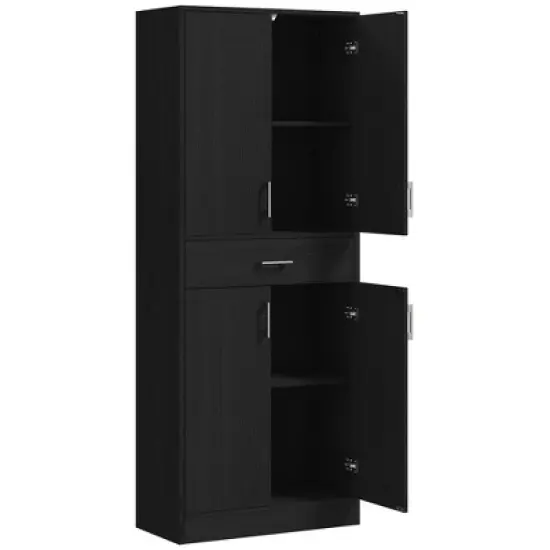Gulches 70.75"H Freestanding Kitchen Pantry Cabinet - 2 Double Doors, Drawer, Adjustable Shelf, Distressed Black, 27.75"W x13.5"D image {9}