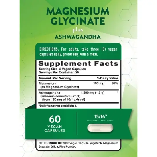 Nature's Truth Magnesium Glycinate with Ashwagandha | 60 Capsules image {1}