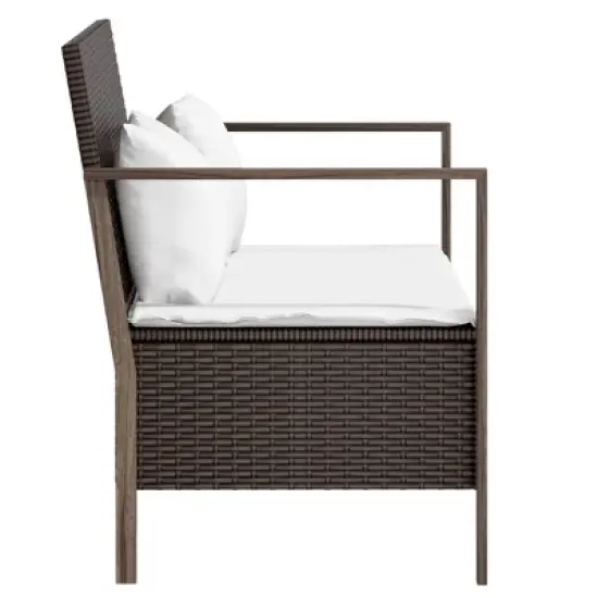 vidaXL 2-Seater Patio Bench with Cushions Poly Rattan - Brown image {3}