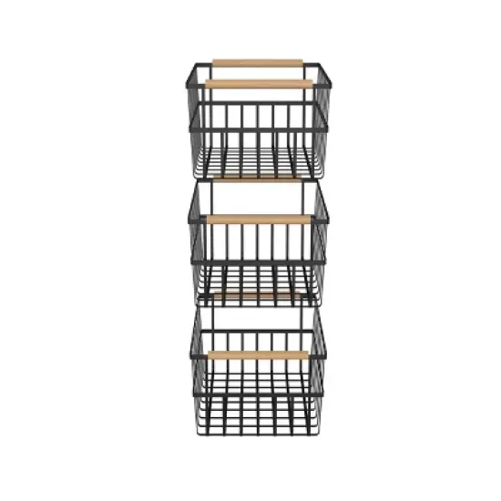 Oceanstar Metal Wire Organizer Bin Basket with Handles, Set of 3, Black image {2}