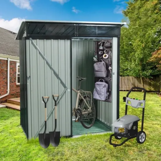 5 x 3ft Outdoor Metal Storage Shed With Lockable Door Aluminum Frames, Outdoor Storing Tools For Bike Trash Can Machine image {6}
