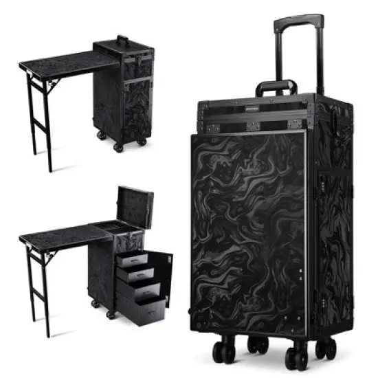 Byootique Rolling Manicure Table with 4 Storage Foldable Nail Station Desk for Beauty Salon Makeup Artist Manicurist Hairstylist image {11}