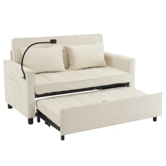 56.9"W Loveseat Sofa, Pull-Out Sleeper Sofa Bed with Adjustable Backrest, Side Pockets, Two USB Ports and A Phone Holder - ModernLuxe image {10}