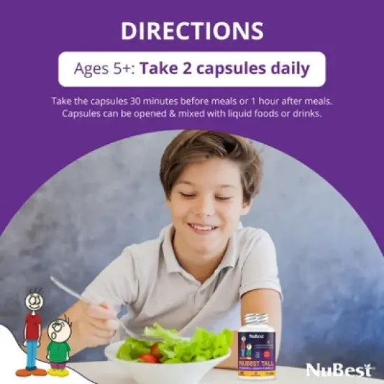 NuBest Tall - Height Growth & Bone Strength Supplement for Kids & Teens, Ages 5+, 60 Capsules image {4}